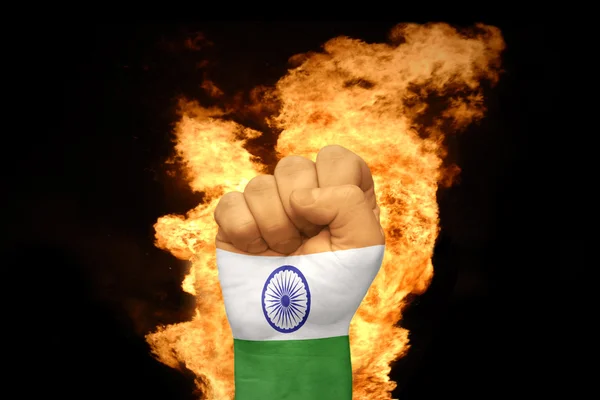 Fire fist with the national flag of india — Stock Photo, Image