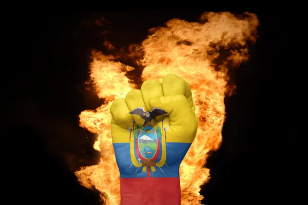 Fire fist with the national flag of ecuador — Stock Photo, Image