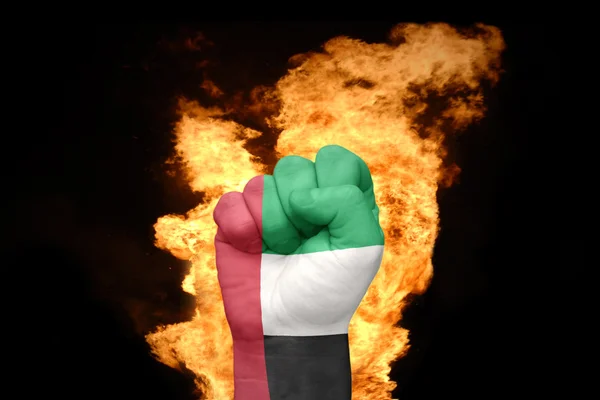 Brand vuist met de nationale vlag van Verenigde Arabische Emiraten — Stockfoto