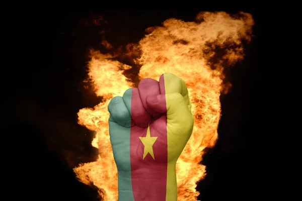 Feuerfaust mit der Nationalflagge Kameruns — Stockfoto