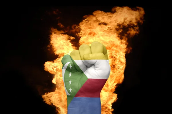 Tűz ököl a Comore-szigetek zászlaja — Stock Fotó