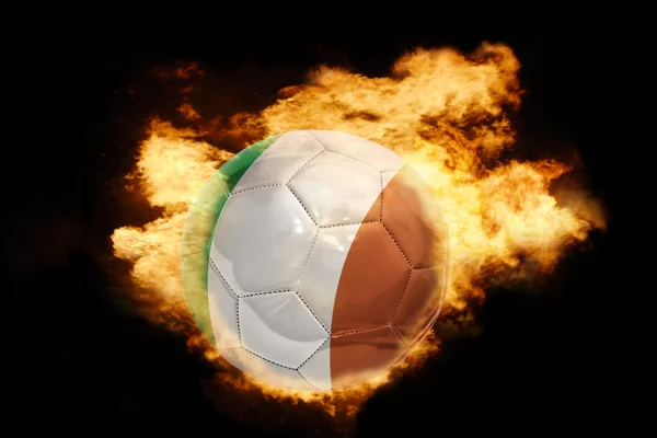 Football ball with the flag of ireland on fire — Stock Photo, Image