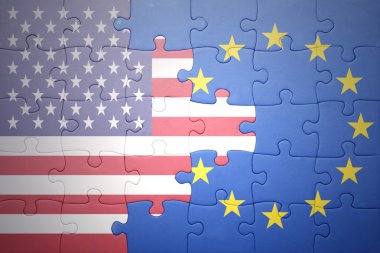 Amerika Birleşik Devletleri ve Avrupa Birliği'nin ulusal bayrakları ile bulmaca