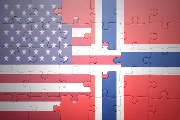 益智与美利坚合众国和挪威国旗 — 图库照片