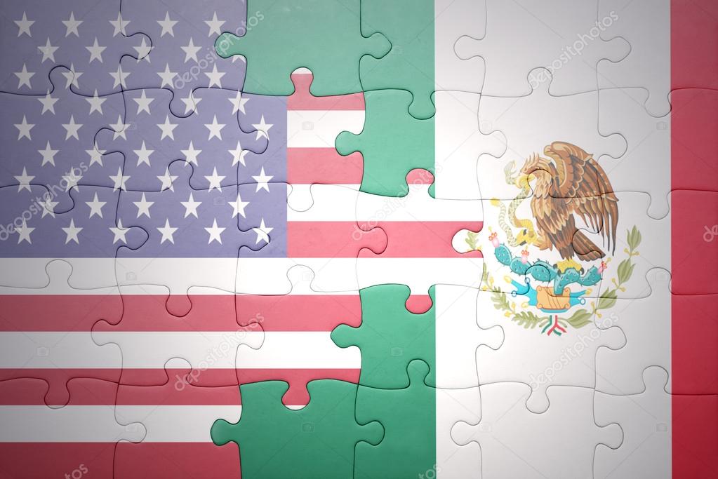 puzzle with the national flags of united states of america and mexico