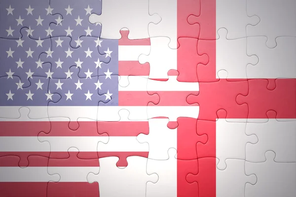 Puzzle z Flaga narodowa Stanów Zjednoczonych i Anglii — Zdjęcie stockowe
