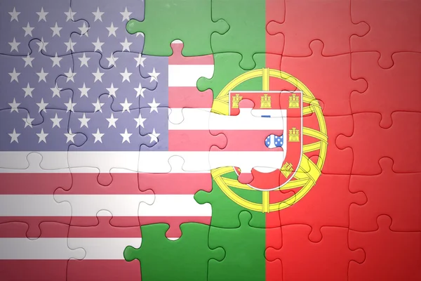 Amerika Birleşik Devletleri ve Portekiz ulusal bayrak ile bulmaca — Stok fotoğraf