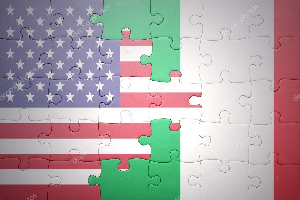 puzzle with the national flag of united states of america and italy