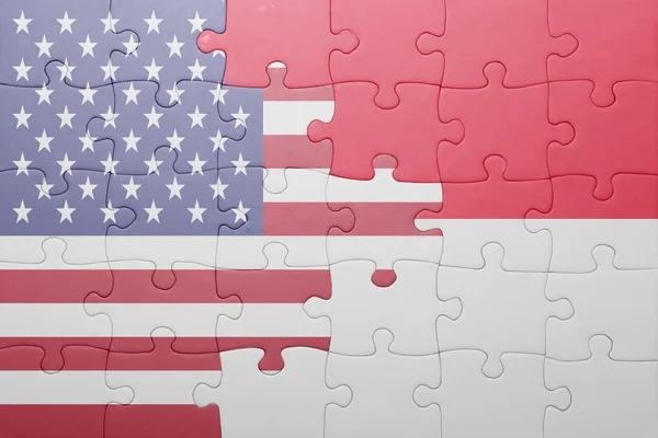 Puzzle z Flaga narodowa Stanów Zjednoczonych Ameryki oraz Indonezji — Zdjęcie stockowe