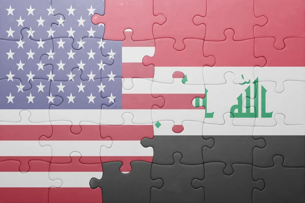 Головоломка з національним прапором США та Іраку — стокове фото