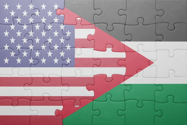 Головоломка з національним прапором об'єднаних держав Америки і Палестини — стокове фото