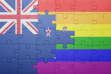 Yeni Zelanda ulusal bayrak ve eşcinsel bayrağı ile bulmaca