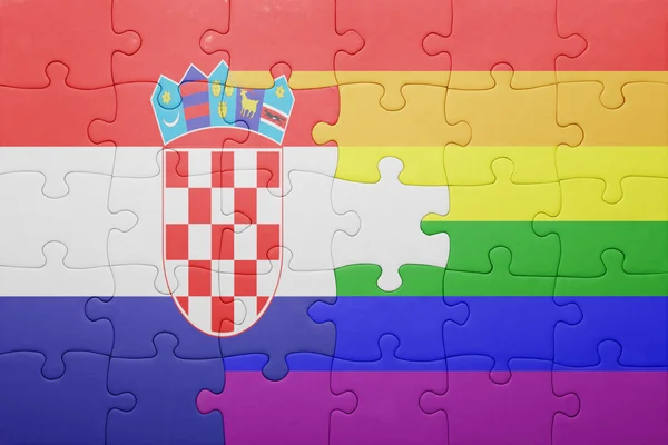 Puzzle with the national flag of croatia and gay flag — Stock Photo, Image