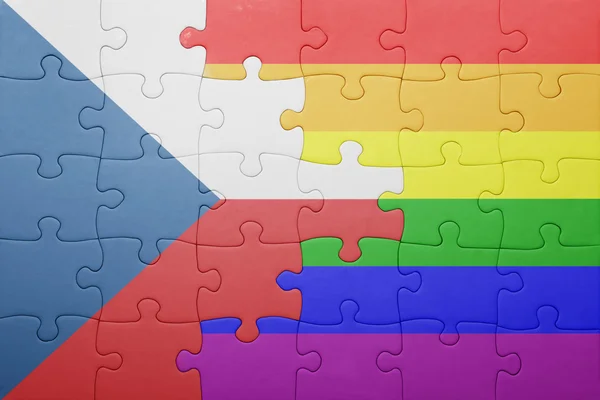 Puzzle with the national flag of czech republic and gay flag — Stock Photo, Image