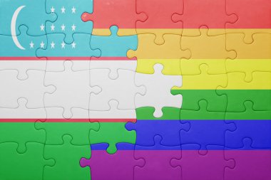 Özbekistan bayrağı ve eşcinsel bayrağı ile bulmaca