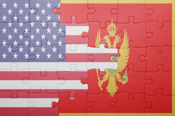 Puzzle with the national flag of united states of america and montenegro — Stok fotoğraf
