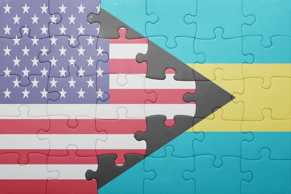 Puzzle with the national flag of united states of america and  bahamas — Stock Photo, Image