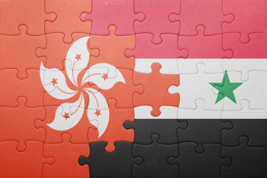 puzzle with the national flag of syria and hong kong