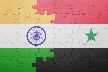 puzzle with the national flag of syria and india
