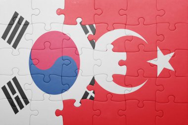 Türkiye ve Güney Kore ulusal bayrak ile bulmaca 