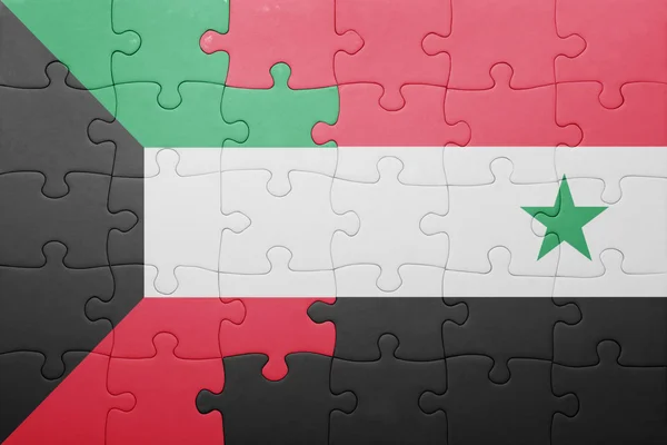 Puzzel met de nationale vlag van Syrië en Koeweit — Stockfoto