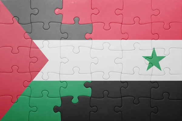 Puzzel met de nationale vlag van Syrië en Palestina — Stockfoto