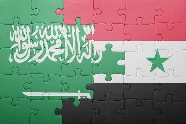 Puzzle con la bandiera nazionale di Siria e Arabia Saudita — Foto Stock