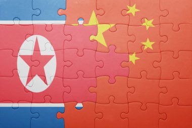Çin ve Kuzey Kore ulusal bayrak ile bulmaca
