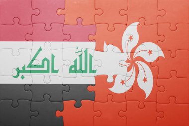 puzzle with the national flag of hong kong and iraq 