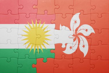 puzzle with the national flag of hong kong and kurdistan 