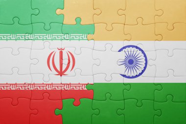 puzzle with the national flag of india and iran 