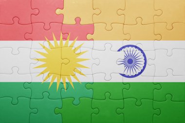 puzzle with the national flag of india and kurdistan 