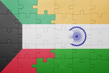 puzzle with the national flag of india and kuwait 