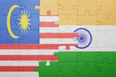puzzle with the national flag of india and  malaysia
