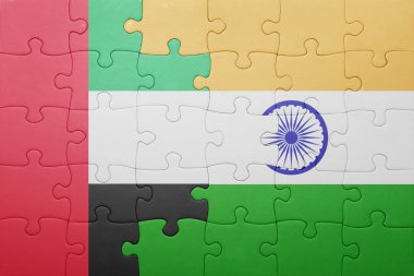 puzzle with the national flag of india and united arab emirates 