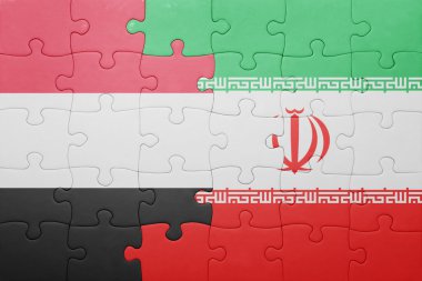 puzzle with the national flag of iran and yemen