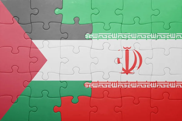 Puzzle avec le drapeau national de l'iran et palestine — Photo