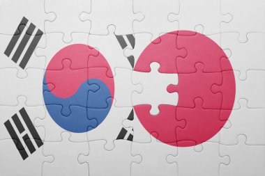 Japonya ve Güney Kore ulusal bayrak ile bulmaca