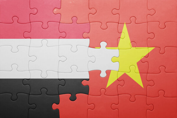 puzzle with the national flag of vietnam and yemen