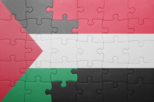 Puzzle z flagi narodowej z Jemenu i Palestyny — Zdjęcie stockowe