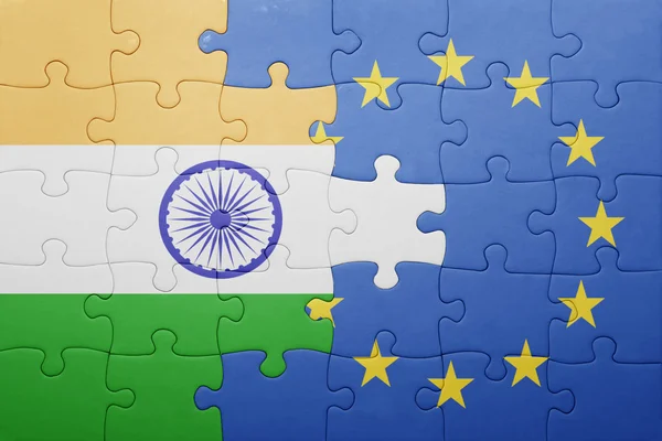 Puzzle with the national flag of india and european union — Stock Photo, Image