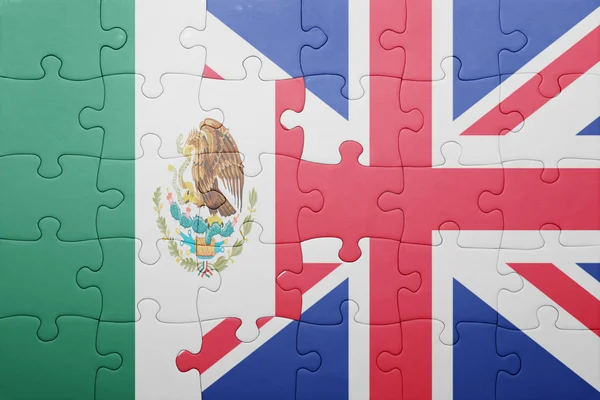 Pussel med den nationella flaggan av Storbritannien och Mexiko — Stockfoto
