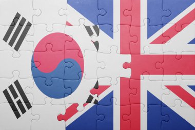 İngiltere ve Güney Kore ulusal bayrak ile bulmaca 