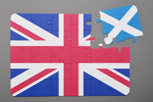 Puzzle with national flag of great britain and scotland piece detached. — Stock Photo, Image