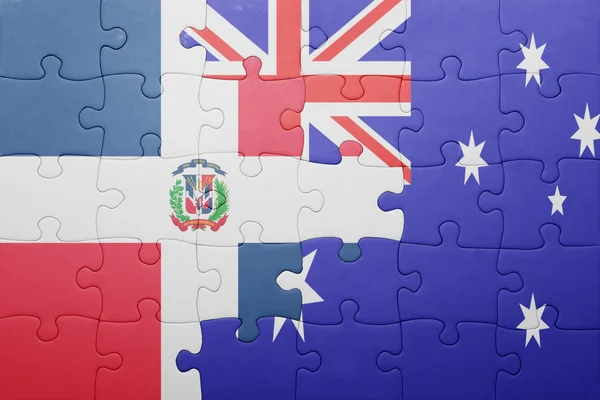 Rompecabezas con la bandera nacional de la República Dominicana y Australia — Foto de Stock