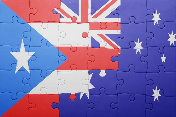 Puzzle avec le drapeau national de Porto Rico et d'Australie — Photo