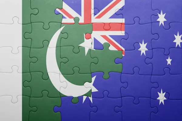 Puzzle with the national flag of pakistan and australia — Stock Photo, Image
