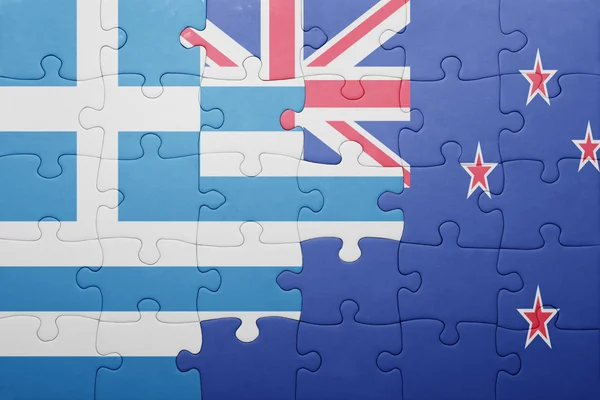 Puzzle with the national flag of greece and new zealand — Stock Photo, Image