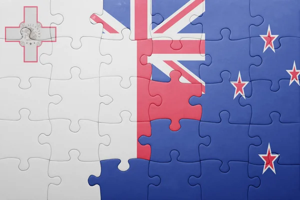 Puzzle avec le drapeau national du malta et de la Nouvelle-Zélande — Photo
