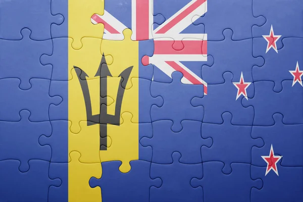 Puzzle avec le drapeau national de la Barbade et de la Nouvelle-Zélande — Photo
